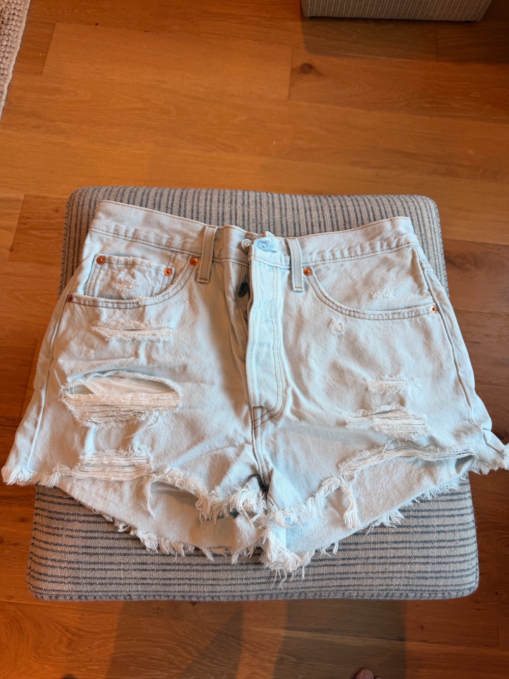 Levi's Light Wash Distressed Denim Shorts